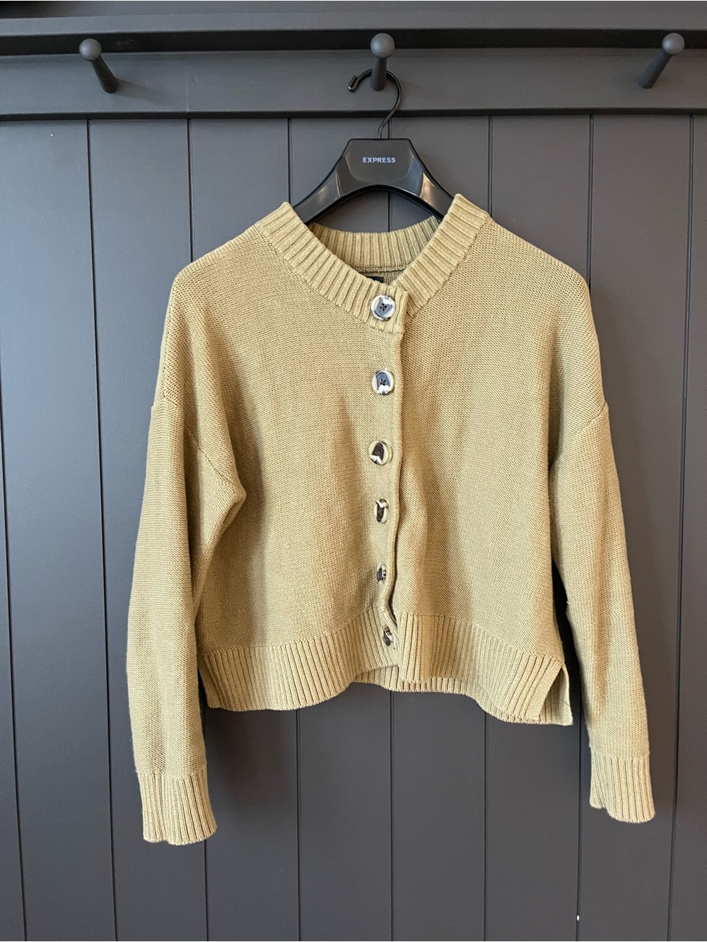 Quince Women's Cropped Cotton Crewneck Button Cardigan Sweater Green